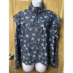 Ladies Smith and Quinn blue floral long sleeve pullover top ruffle XL